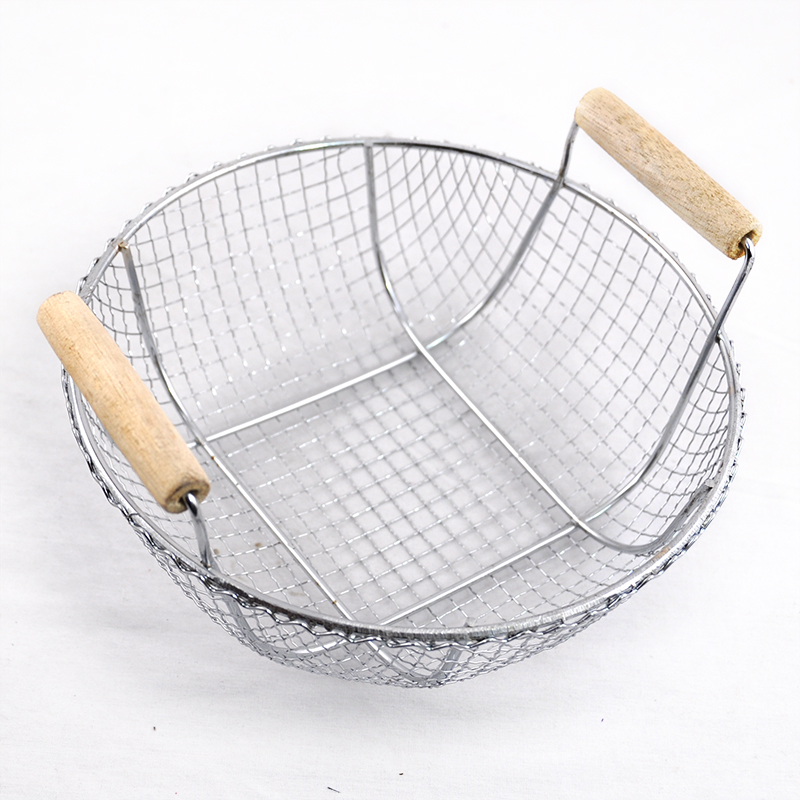 Round Wire Stainless Steel Basket With Wood Handles Small The Lucky