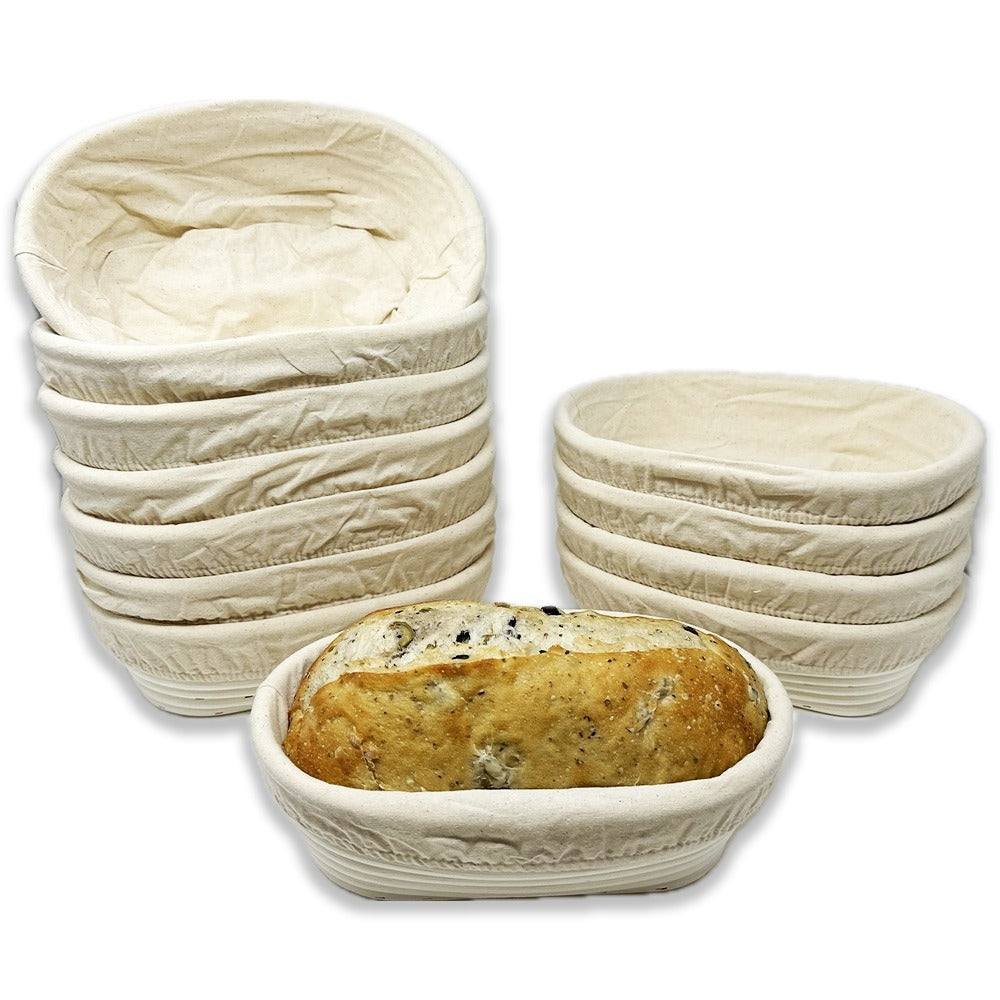 Artisan Collection: 12-Pack 9" Wide Oblong Rattan Proofing Baskets with Cloth Liners
