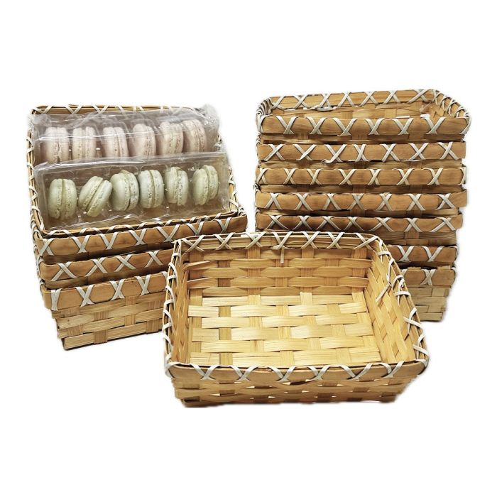 12-Pack 7" Rectangular Wood Chip & Bamboo Tray Baskets — Stained Honey