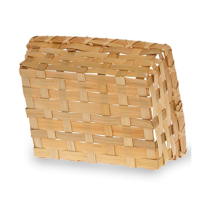 12-Pack 7" Rectangular Wood Chip & Bamboo Tray Baskets — Stained Honey