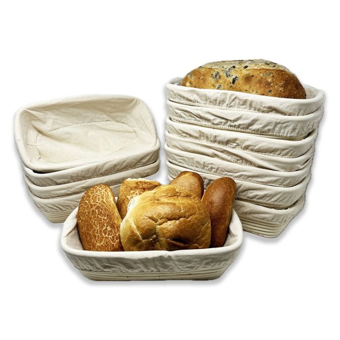 Artisan Collection: 12-Pack 12" Rectangular Rattan Proofing Baskets with Cloth Liners
