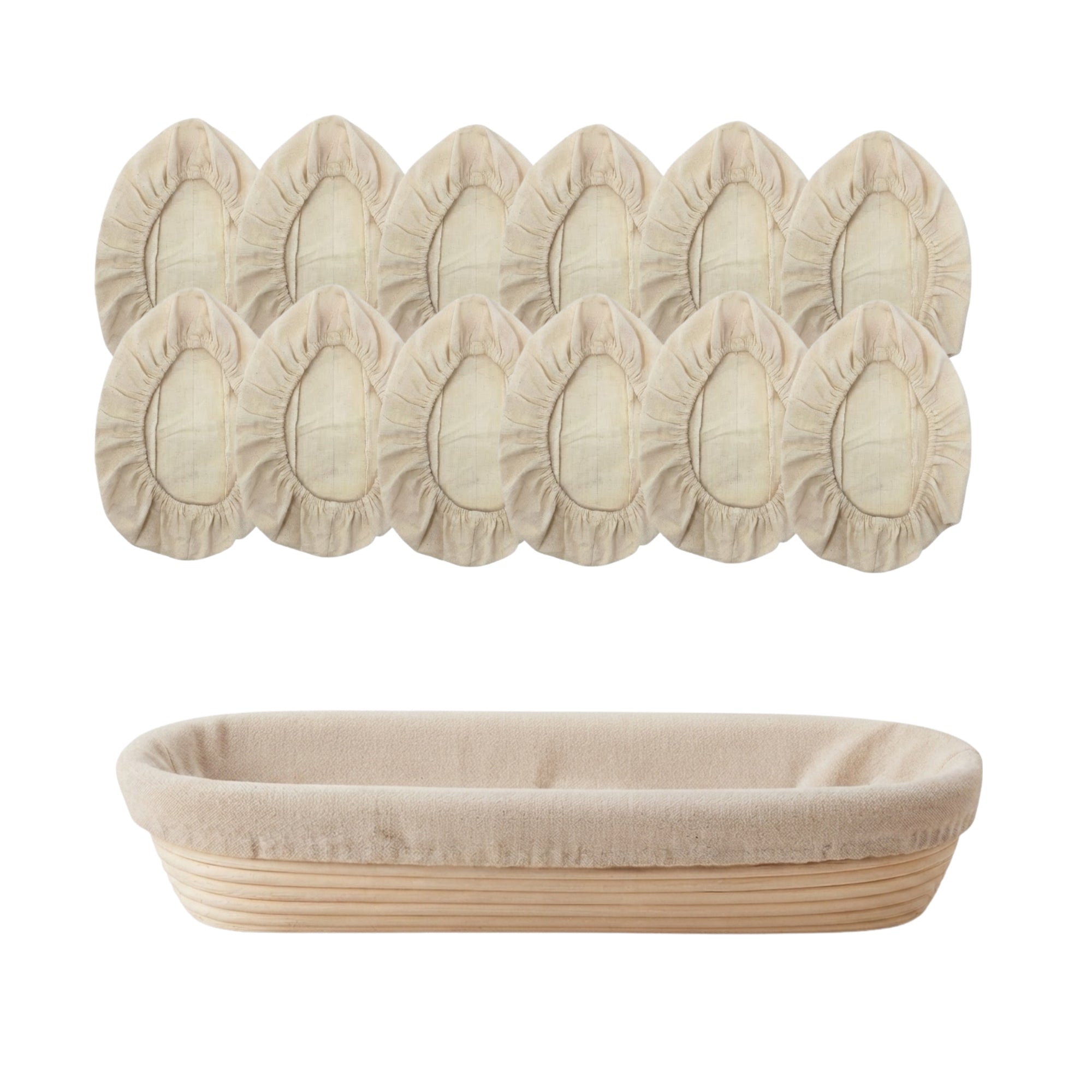 Artisan Collection: 12-Pack 15" Slim Oblong Cotton Cloth Proofing Basket Liners (Basket Not Included)