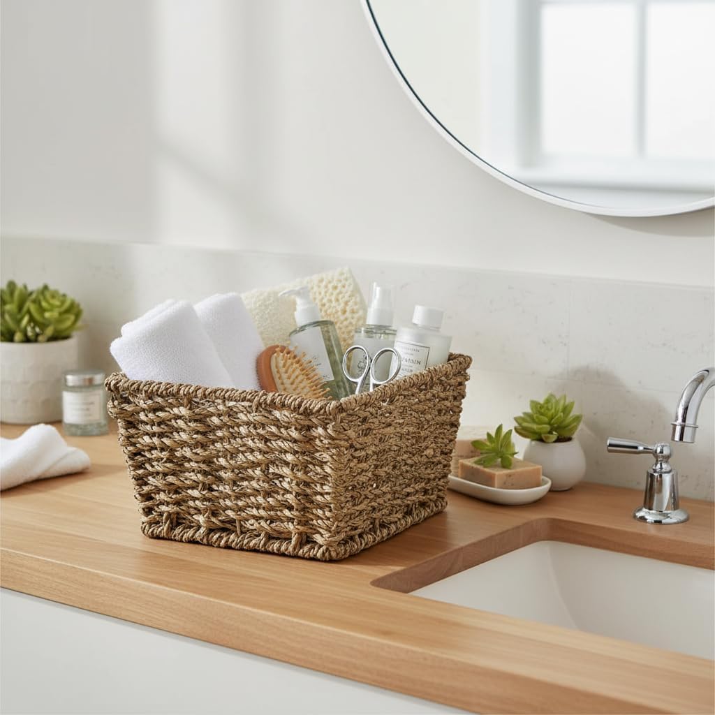 Michaela Collection: 12-Pack 6" Small Sea Grass Square Utility Basket