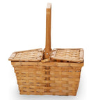 12-Pack 10" Rectangular Honey Bamboo Picnic Baskets with Split Double Lids