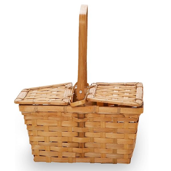 12-Pack 10" Rectangular Honey Bamboo Picnic Baskets with Split Double Lids