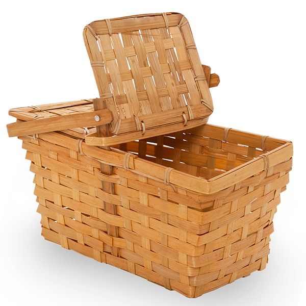 12-Pack 10" Rectangular Honey Bamboo Picnic Baskets with Split Double Lids