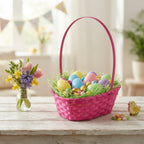 12-Pack: Small 6" Pink Heart Shaped Bamboo Baskets with Handle