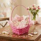 12-Pack: Small 6" Pink Heart Shaped Bamboo Baskets with Handle
