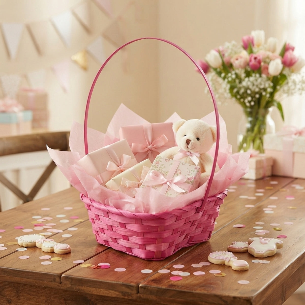 12-Pack: Small 6" Pink Heart Shaped Bamboo Baskets with Handle