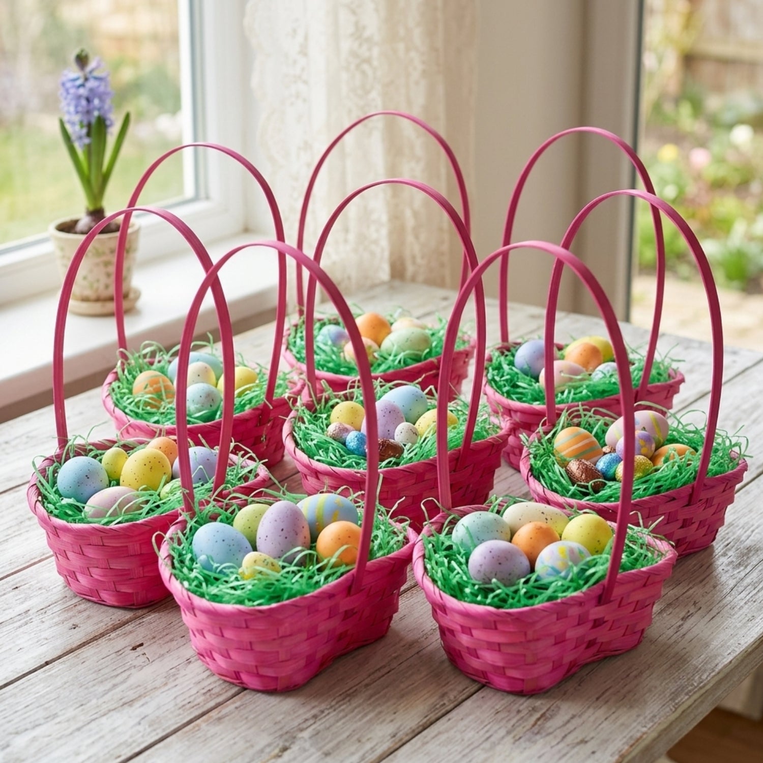 12-Pack: Small 6" Pink Heart Shaped Bamboo Baskets with Handle
