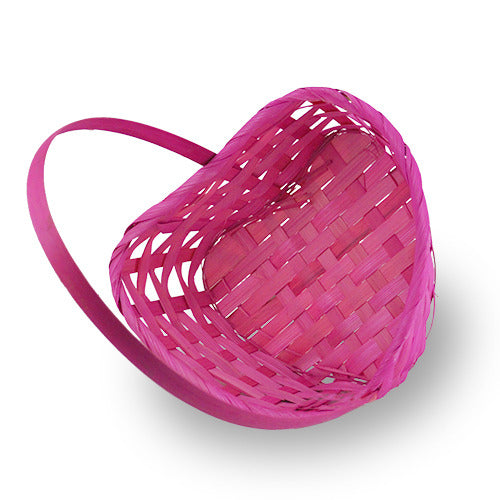 12-Pack: Small 6" Pink Heart Shaped Bamboo Baskets with Handle