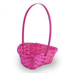 12-Pack: Small 6" Pink Heart Shaped Bamboo Baskets with Handle