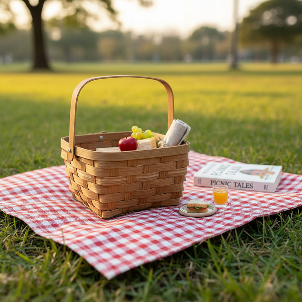 12-Pack 6" Square Honey Bamboo Handle Baskets