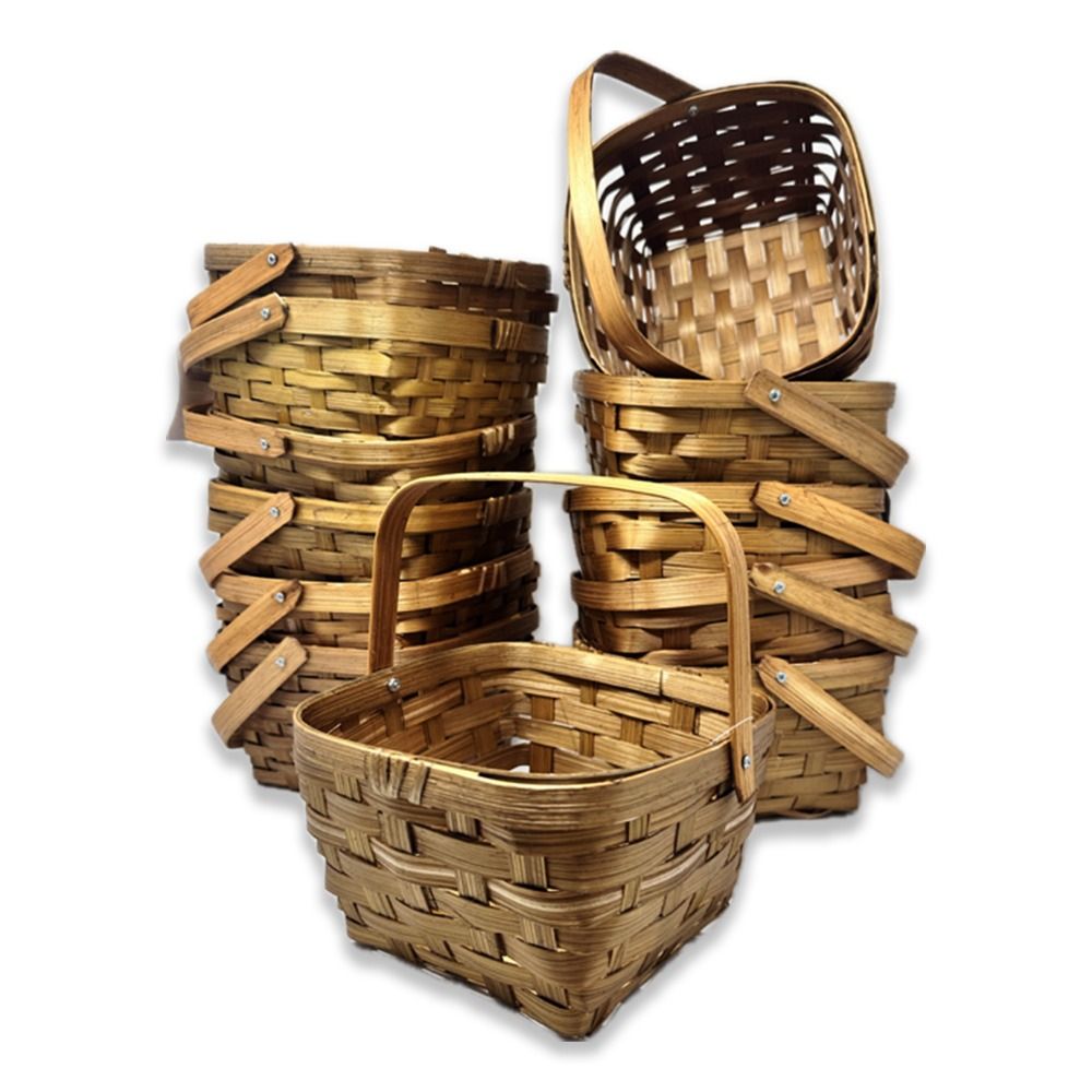 12-Pack 6" Square Honey Bamboo Handle Baskets