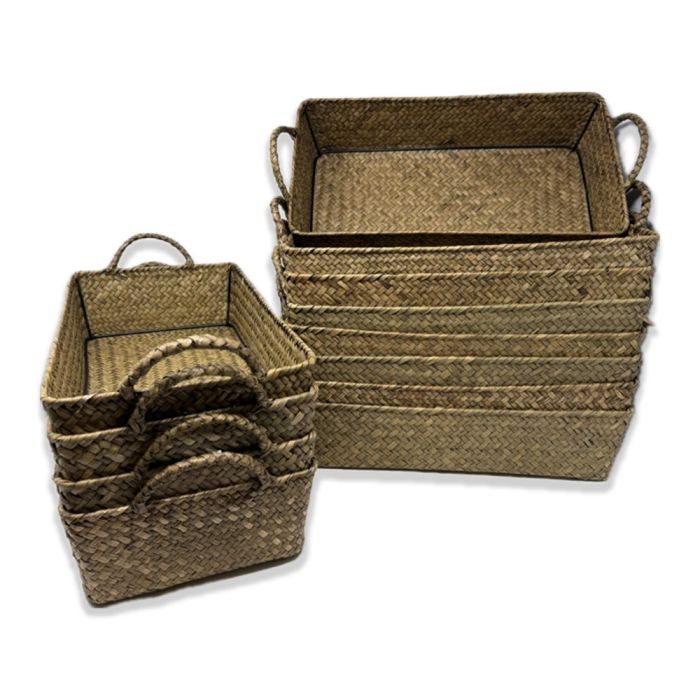 Alexa Collection: 12-Pack 15" Slim Rectangular Seagrass Tray with Handles