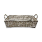Alexa Collection: 12-Pack 15" Slim Rectangular White Wash Seagrass Trays with Handles