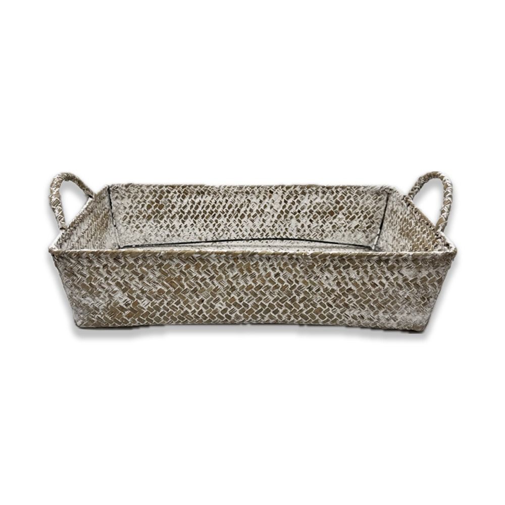 Alexa Collection: 12-Pack 15" Slim Rectangular White Wash Seagrass Trays with Handles