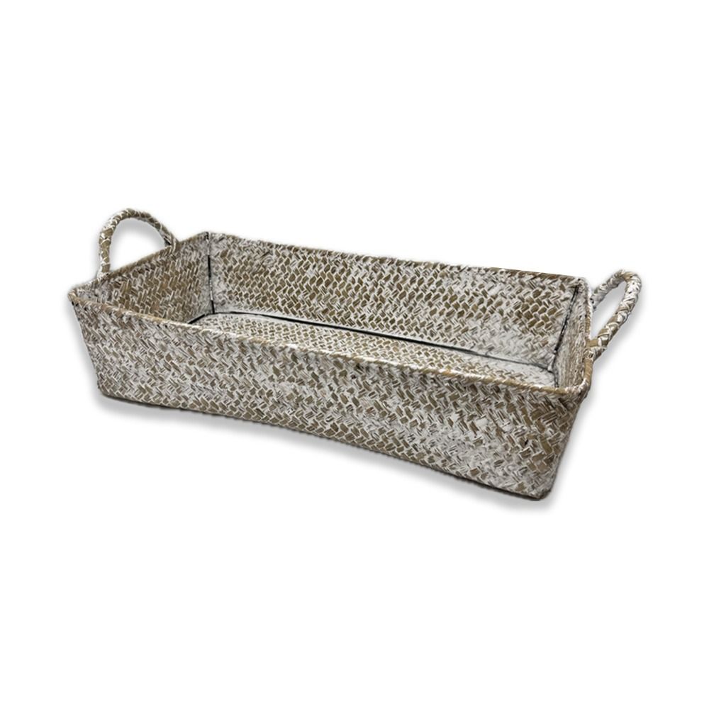 Alexa Collection: 12-Pack 15" Slim Rectangular White Wash Seagrass Trays with Handles