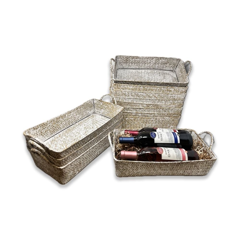 Alexa Collection: 12-Pack 15" Slim Rectangular White Wash Seagrass Trays with Handles