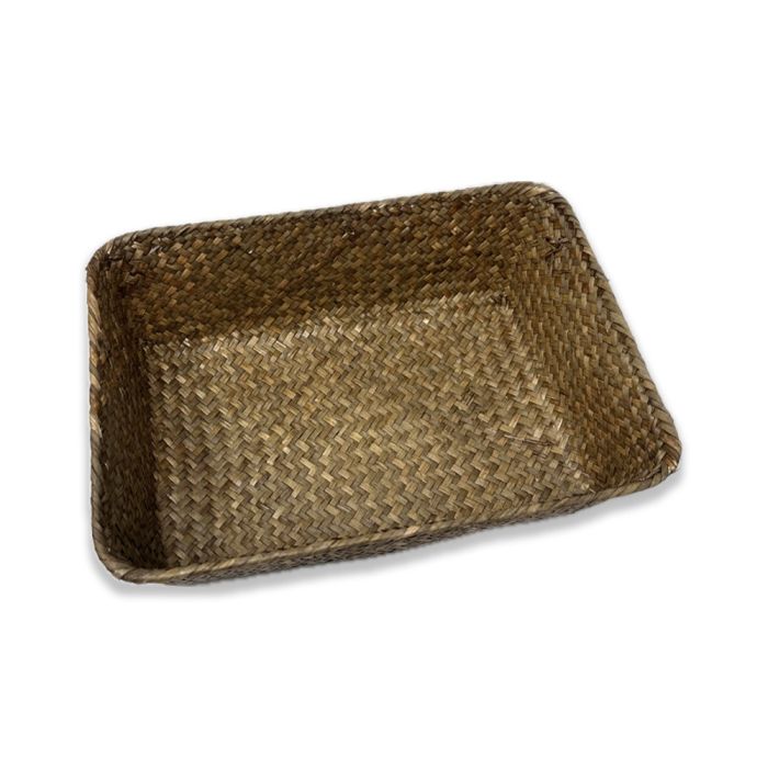 Alexa Collection: 12-Pack 10" Rectangular Seagrass & Metal Utility Tray Baskets
