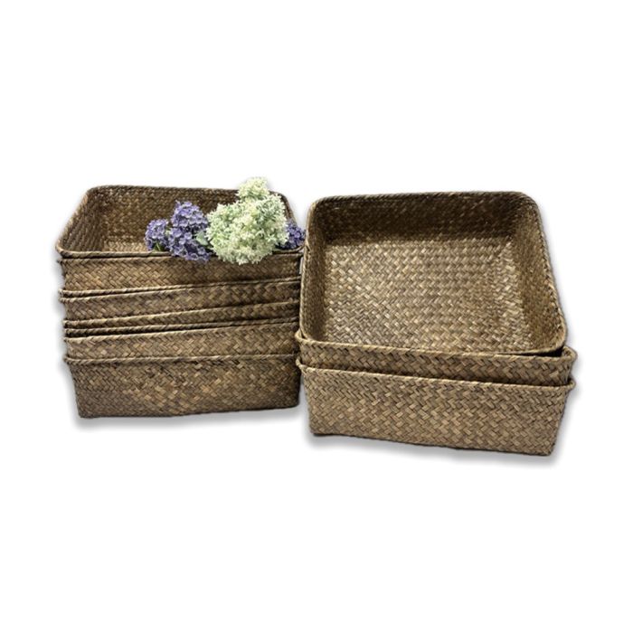 Alexa Collection: 12-Pack 12" Large Rectangular Natural Seagrass Tray Baskets