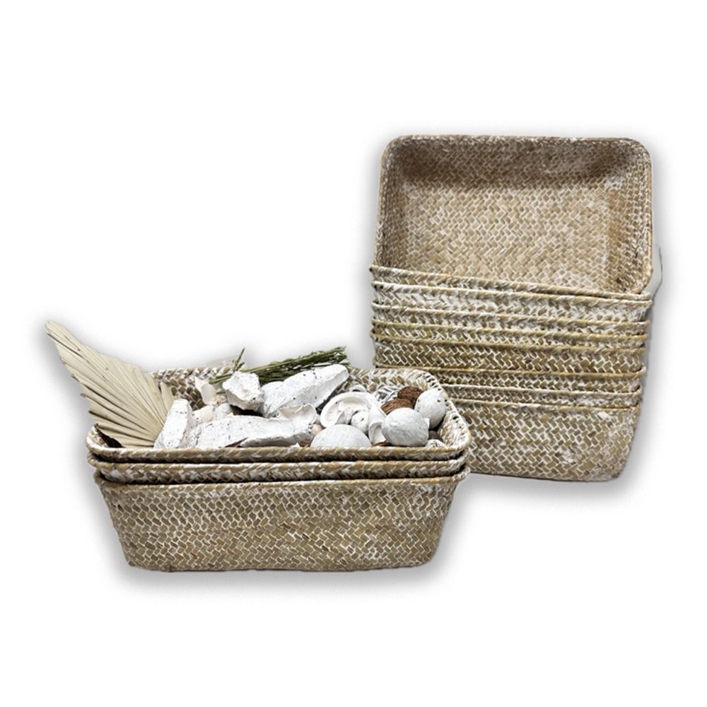 Alexa Collection: 12-Pack 14" Rectangular Seagrass & Metal Utility Tray Baskets