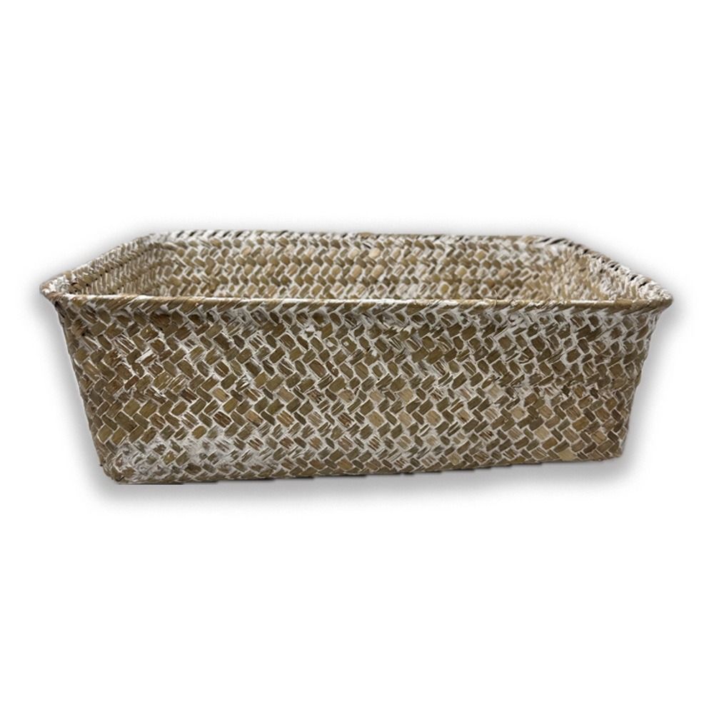 Alexa Collection: 12-Pack 14" Rectangular Seagrass & Metal Utility Tray Baskets