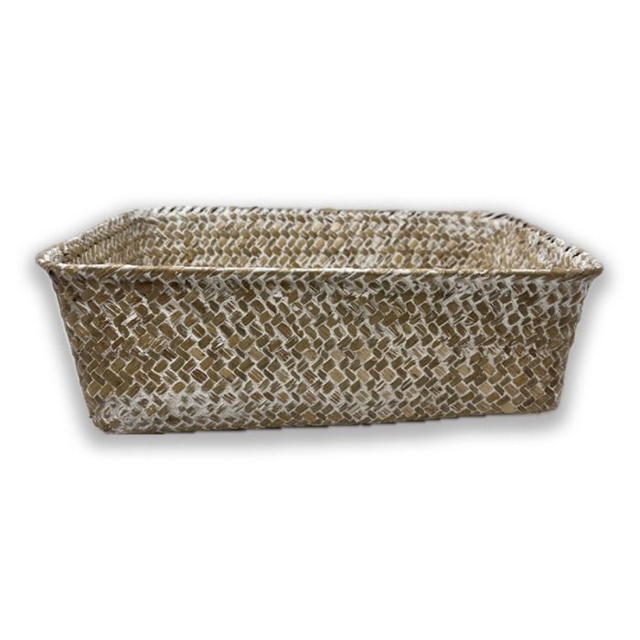 Alexa Collection: 12-Pack 12" Large Rectangular White Wash Seagrass Tray Baskets
