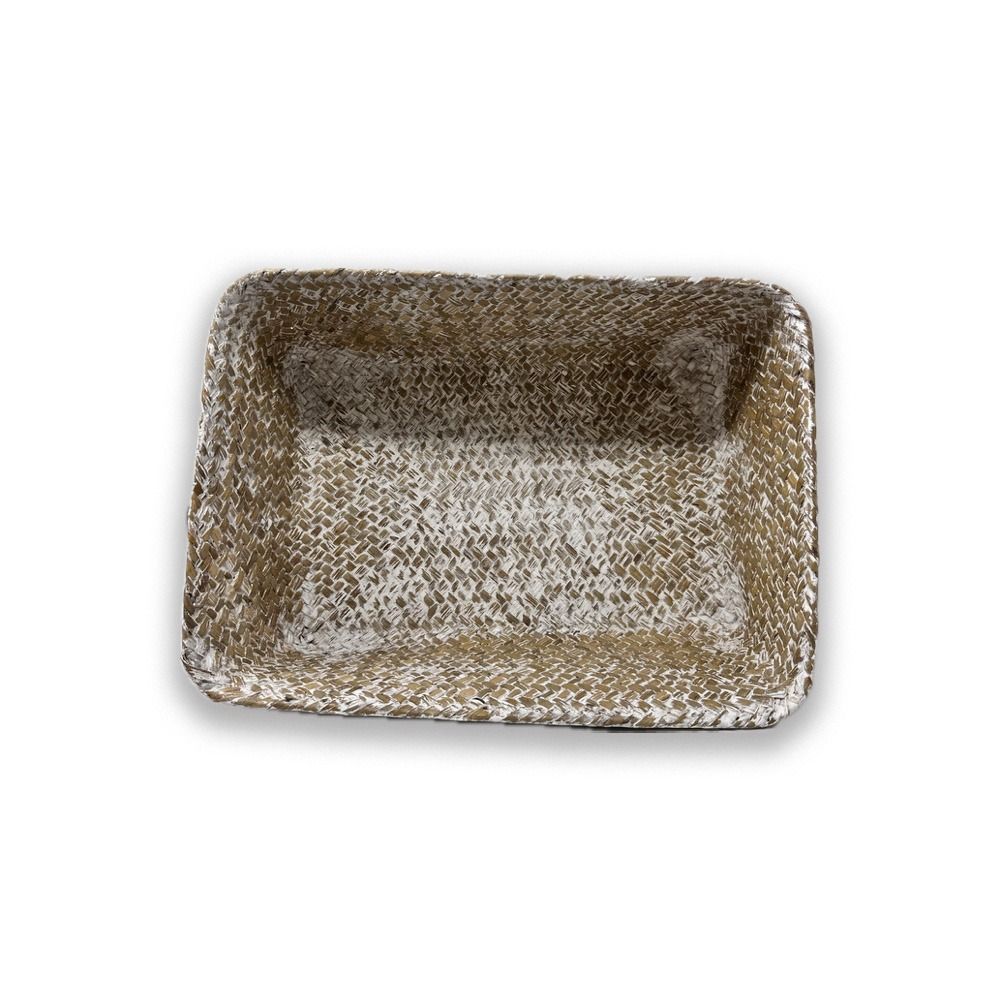 Alexa Collection: 12-Pack 14" Rectangular Seagrass & Metal Utility Tray Baskets