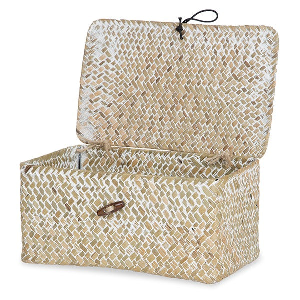 Alexa Collection: 12-Pack 9" Natural White Wash Seagrass Keepsake Storage Boxes with Lid