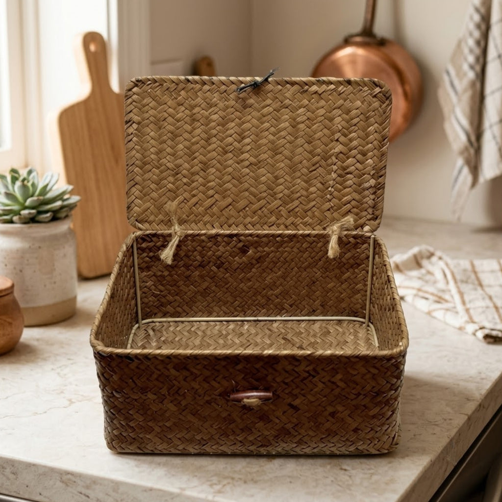 Alexa Collection: 12-Pack 9" Natural Seagrass Keepsake Storage Boxes with Lid