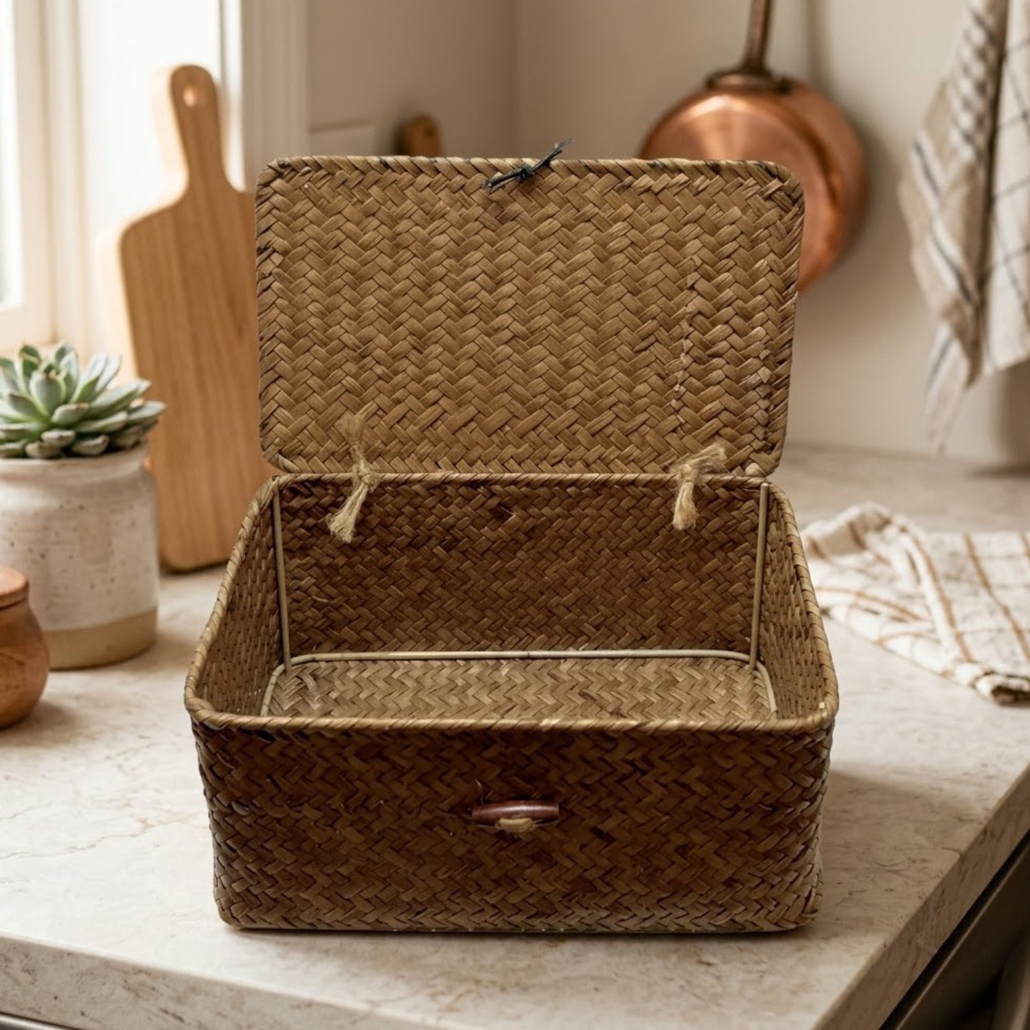 Alexa Collection: 12-Pack 9" Natural Seagrass Keepsake Storage Boxes with Lid