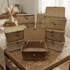 Alexa Collection: 12-Pack 9" Natural Seagrass Keepsake Storage Boxes with Lid