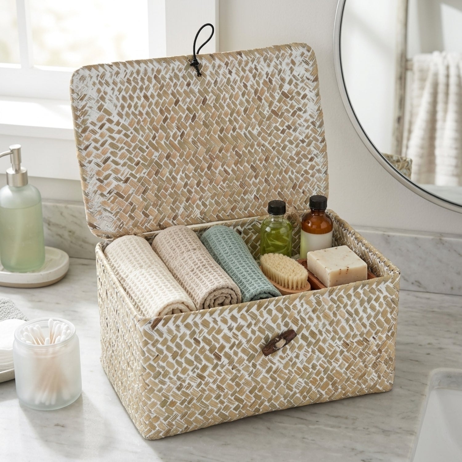 Alexa Collection: 12-Pack 9" Natural White Wash Seagrass Keepsake Storage Boxes with Lid