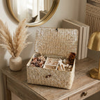 Alexa Collection: 12-Pack 9" Natural White Wash Seagrass Keepsake Storage Boxes with Lid