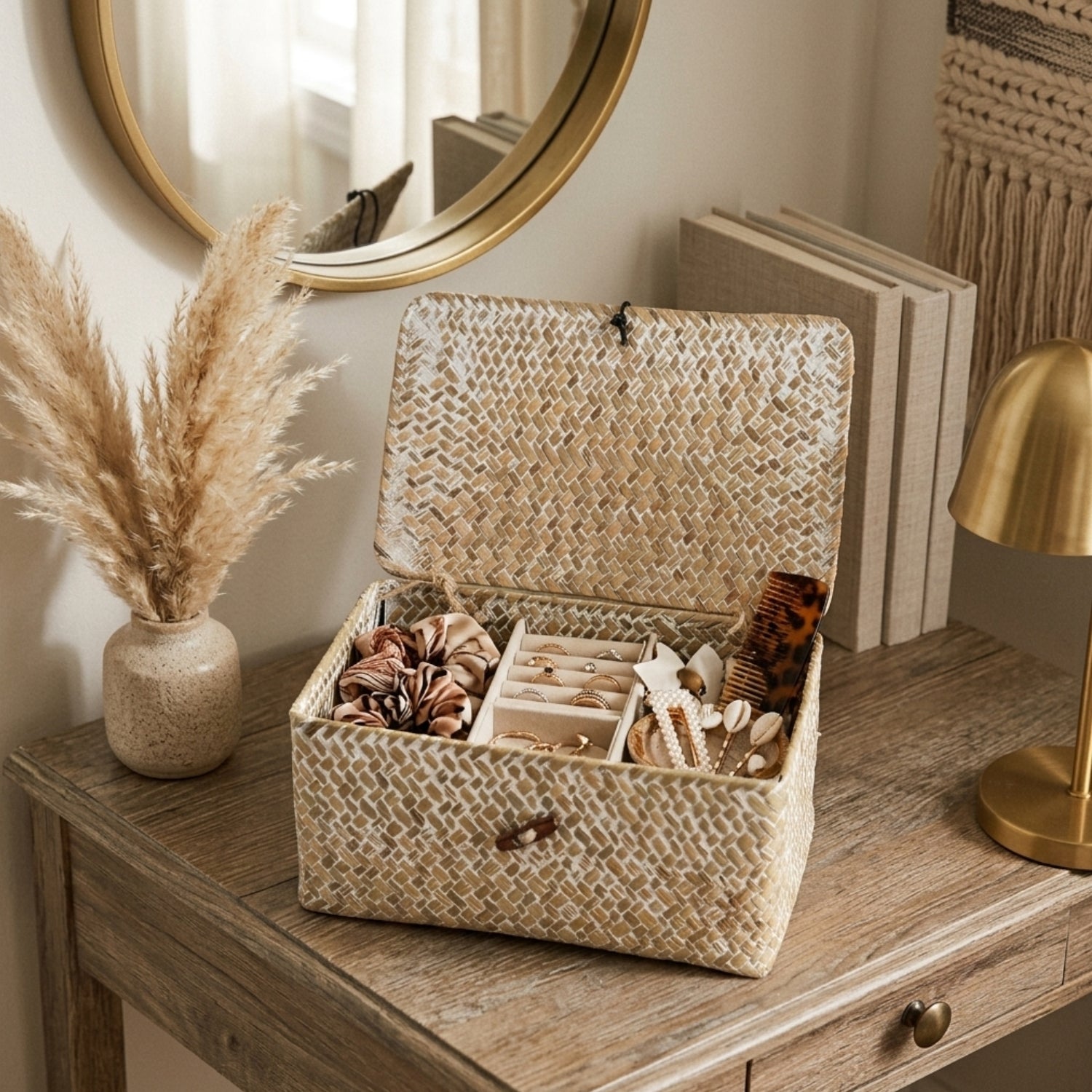 Alexa Collection: 12-Pack 9" Natural White Wash Seagrass Keepsake Storage Boxes with Lid