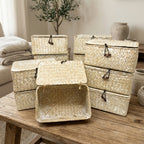 Alexa Collection: 12-Pack 9" Natural White Wash Seagrass Keepsake Storage Boxes with Lid