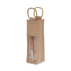Jute Collection: 12-Pack 3" Natural Jute Wine Bottle Bags with Window and Handle