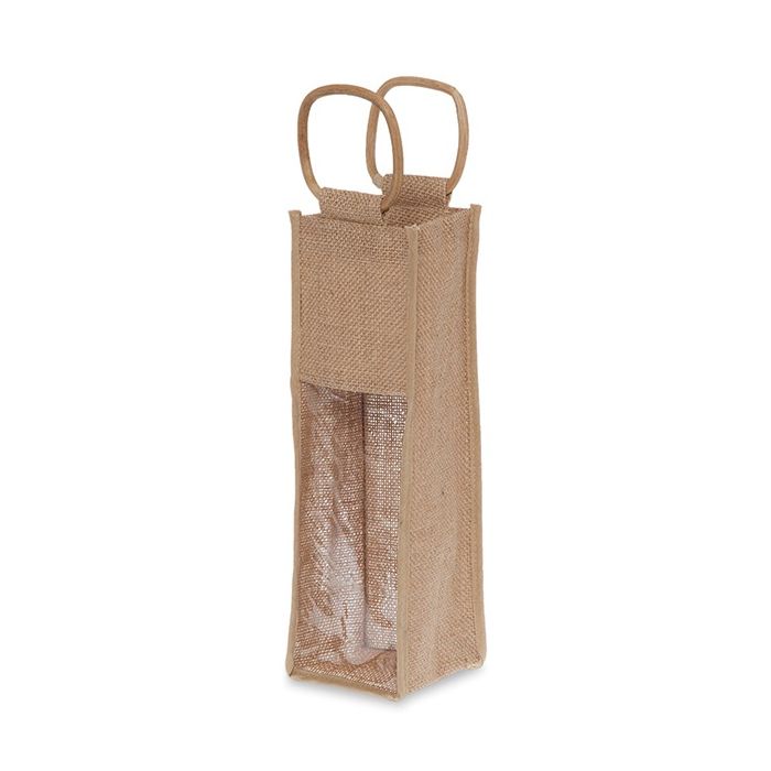 Jute Collection: 12-Pack 3" Natural Jute Wine Bottle Bags with Window and Handle