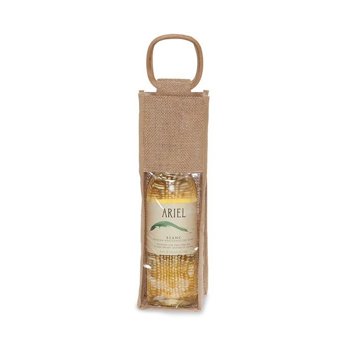 Jute Collection: 12-Pack 3" Natural Jute Wine Bottle Bags with Window and Handle