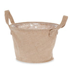 Jute Collection: 12-Pack 8" Medium Round Natural Jute Handle Bags with Wire Rim & Plastic Liner