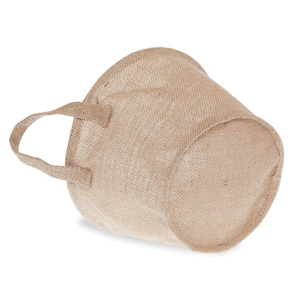 Jute Collection: 12-Pack 8" Medium Round Natural Jute Handle Bags with Wire Rim & Plastic Liner