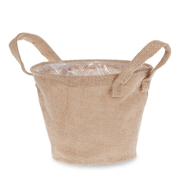 Jute Collection: 12-Pack 7" Round Natural Jute Handle Bags with Plastic Liners