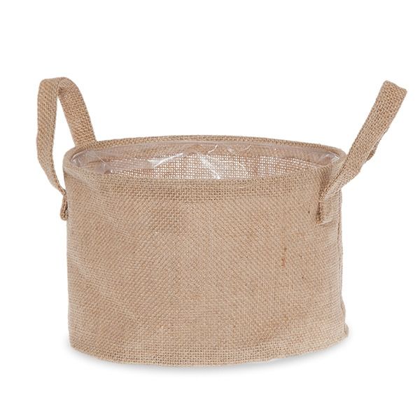 Jute Collection: 12-Pack 8" Round Natural Jute Handle Bags with Plastic Liners