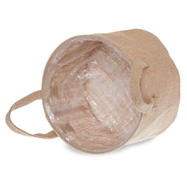 Jute Collection: 12-Pack 8" Round Natural Jute Handle Bags with Plastic Liners