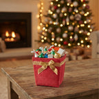 Holiday Collection: 12-Pack 5" Medium Square Red Jute Utility Bags with Gold Bow