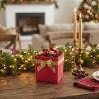 Holiday Collection: 12-Pack 5" Medium Square Red Jute Utility Bags with Gold Bow