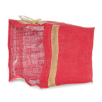 Holiday Collection: 12-Pack 5" Medium Square Red Jute Utility Bags with Gold Bow