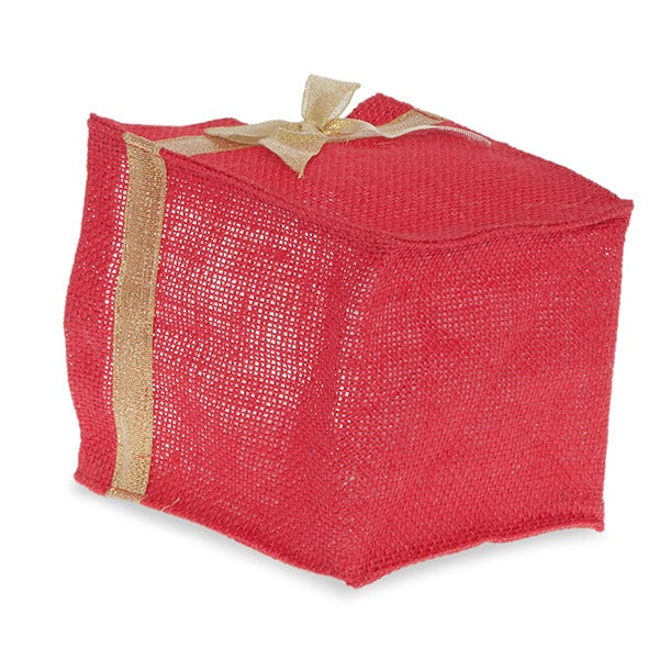 Holiday Collection: 12-Pack 5" Medium Square Red Jute Utility Bags with Gold Bow