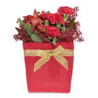 Holiday Collection: 12-Pack 5" Medium Square Red Jute Utility Bags with Gold Bow